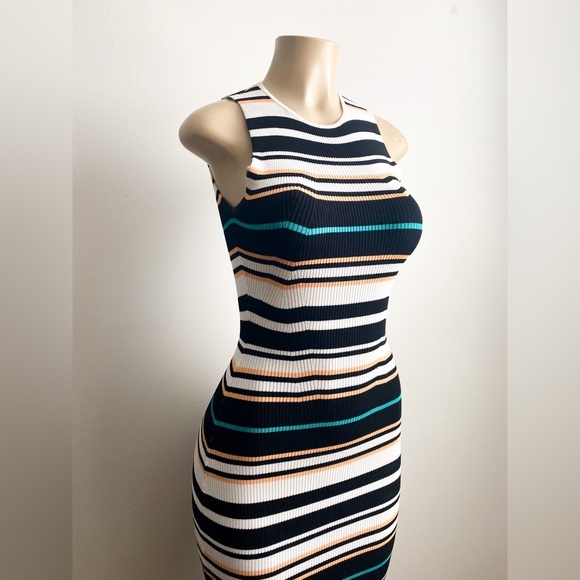 Ronny Kobo Janessa Striped Colorful Bandage Bodycon Midi Dress Sleeveless Ribbed - Picture 10 of 13